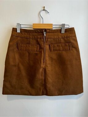 NWT Brown Faux Suede Mini Skirt with Front Zip